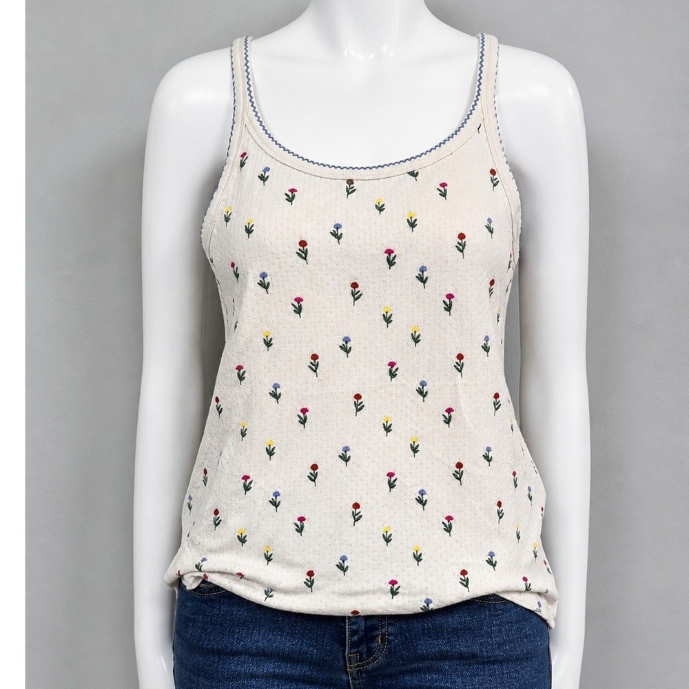 Cozyland by Morgan Lane Womens Tank Top Floral Organic Cotton Cream XL